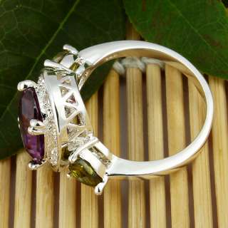 Beautiful Amethyst Peridot Jewelry Gemstone Silver Ring Size sz #10 
