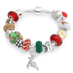   925 Sterling Silver Christmas Bead Snake Chain Bracelet Fits Pandora