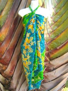 Sarong Turq. Green Floral/Turtle PLUS SIZED Wrap Dress  