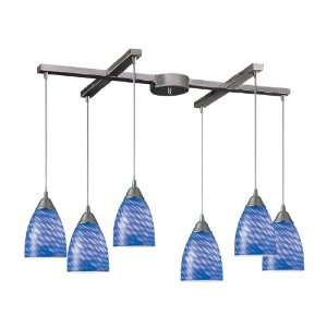  Elk 416 6S 6 Light Pendant In Satin Nickel and Sapphire 