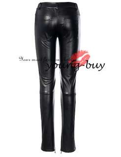 Black Leather Zippers Skinny Pants AU Sz 6 16 w1457  