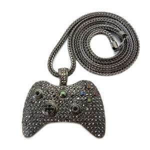 Black Iced Out Xbox 360 Game Controller Pendant With a 36 Inch Franco 