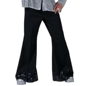  70s Male Black Sequin Disco Fancy Dress Flares   LARGE 