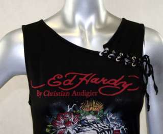 ED Hardy women Tunic Tank Basic shirt Lace Wave Tiger M  