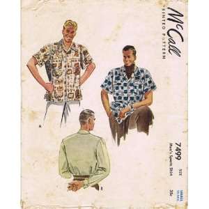 McCall 7499 Vintage Sewing Pattern Mens Sports Shirt Chest 