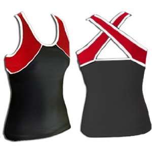  Pizzazz Cheerleaders Tri Color Top W/ X Back BLACK W/ RED 