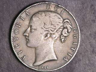 GREAT BRITAIN 1844 1 Crown Victoria Young Head Silver F VF  