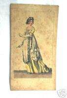 Antique 1802 Etching Women with floral Empire Dress  