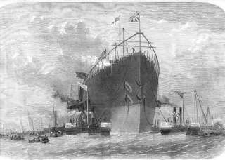 FAMOUS SHIP Great Eastern.Deptford. Antique Print.1858  