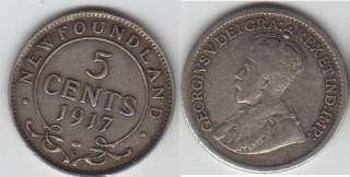 1917 Newfoundland Silver Five Cent  