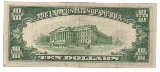 Series 1934 A North Africa (Gold Seal) $10 Ten Dollar Bill in Very 
