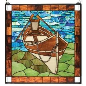 Beached Guideboat Tiffany Stained Glass Window Panel 26 Inches H X 26 