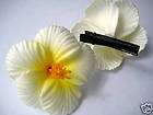   Hawaii Bridal Wedding Party Flower Hair Clip White Yellow Hibiscus