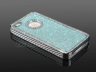 Lit blue Luxury Bling Glitter Diamond Chrome rhinestone Hard Case F 