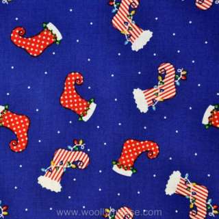 Springs Creative Christmas Stockings Blue Fabric 1/2 YD  