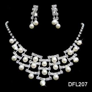 Wedding Bridal pearl crystal necklace earring set 207  