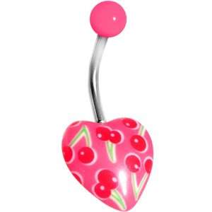  Pink Cherry Heart Belly Ring Jewelry