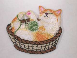 Kitten w Yarn Ball in Basket Iron On Applique Patch  