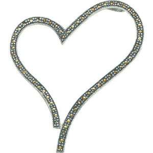  Sterling Silver Marcasite Heart Slide Pendant Jewelry
