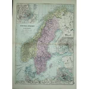  Bacon World Atlas 1891 Map Norway Sweden Denmark Plan 
