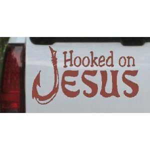  Hooked On Jesus Window, Wall or Laptop Decal    Brown 36in 