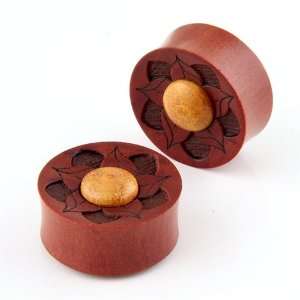  Double Flare Floral Wood Plug   0g Jewelry