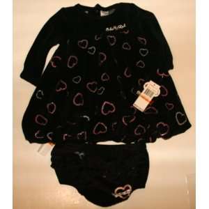   Baby/Infant Girls Dress with Bloomers   Size 12 Months   Black/Hearts