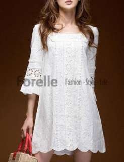 AWF13 Gorgeous Lady Square Neck Crochet Lace Jacquard Princess Dress 