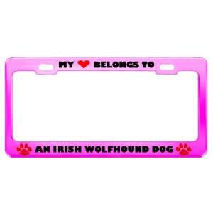  An Irish Wolfhound Dog Pet Pink Metal License Plate Frame 
