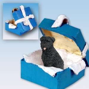 Bouvier Des Flandres Blue Gift Box Dog Ornament   Uncropped Ear