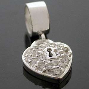 Silver Crystal Heart Charm Bead fits Charm Bracelet New  