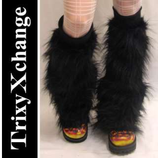 LEG WARMERS BOOT COVERS FLUFFIES Black Corset Lace Up  