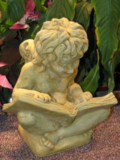 Cast Stone 12 Cherub w/ Book Statue Garden Sculpture  