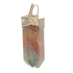 Fluorite Pendant 09 Point Purple Banded Faceted Stone Crystal Silver 1 