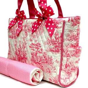  Pink and White French Toile Boutique Baby Diaper Bag 