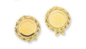 22K MEXICAN 2 PESOS COIN ON 14K GOLD EARRINGS  