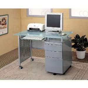    Frosted Glass Top Computer Desk & File Cabinet