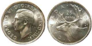 1942 25 Cents   Canada   Silver Quarter  