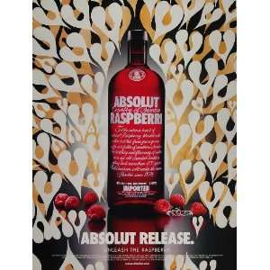   Ad Absolut Raspberri Vodka Unleash the Raspberry   Original Print Ad