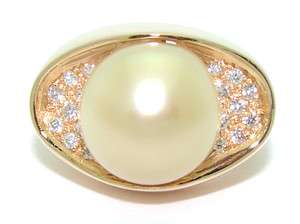 Estate 14kt Yellow Gold South Sea 12mm Golden Pearl .50ct Diamond Band 