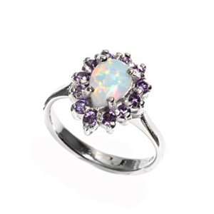   Silver 13mm Amethyst & White Opal Ring (Size 5   9)   Size 7 Jewelry