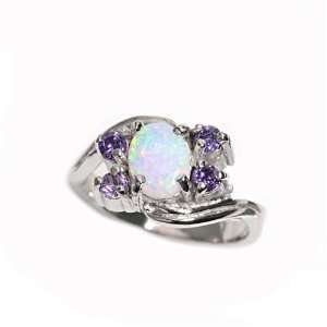   Silver 11mm Amethyst & White Opal Ring (Size 6   9)   Size 9 Jewelry