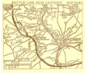 WWI MAP BATTLE LINE NEAR CANTIGNY, 1915  1923  