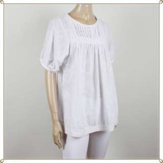 New White Short Sleeve Lace Button Fronts Top Sz M~L  