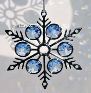 Blue Austrian Crystal & Chrome Snowflake Ornament NIB Greart Gift Free 