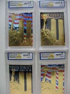 GOLD CARDS LOT OF 4 DIFFERENT WTC 9/11 23KT GOLD CARD  