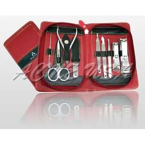 ACME 9 PCS Red Leather Manicure/Pedicure Kit, Travel & Grooming Kit 