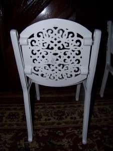 DOLL CHAIRS LARGE ORNATE WHITE WROUGHT IRON   