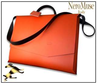   refined orange and black regenerated leather convention briefcase