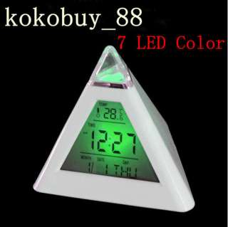 C5441 7 LED Color Pyramid Digital LCD Alarm Clock Thermometer  